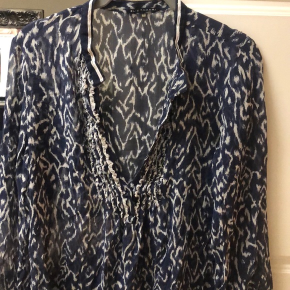 Blue and white sheer elie tahari shirt - Picture 6 of 8
